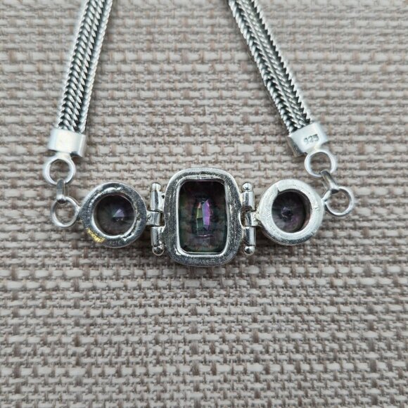 7.5-8 Inch Sterling Silver Triple Mystic Quartz Gemstone Chain Bracelet B872 - Picture 7 of 9